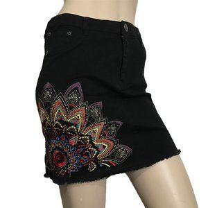 River Island Medallion Embroidered Denim Skirt S